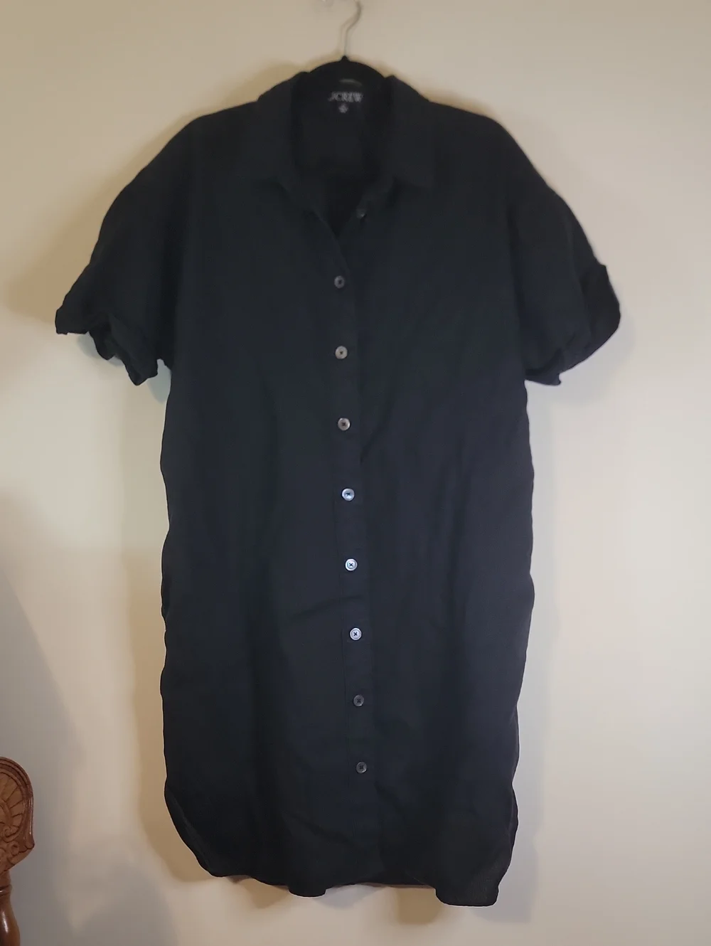 J. Crew Black Short-Sleeve Button-Front Mini Dress